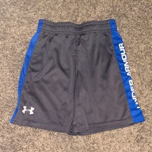 Under Armour Black Athletic Shorts with Royal Blue Side Panels